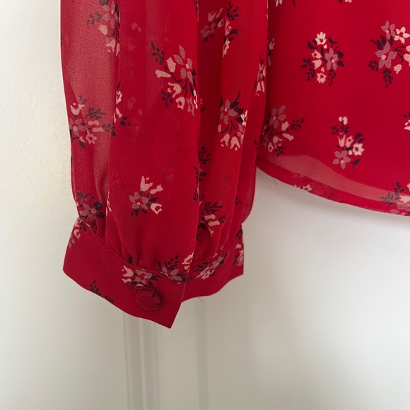 MADEWELL Small Floral Half Button V Neck Long Sleeve Peplum Blouse Red - Picture 5 of 5